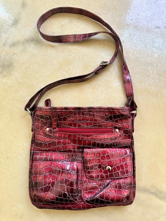 Handbags - Red Croc Embossed Crossbody Bag | Faux Leather Y2K Style Shoulder Purse